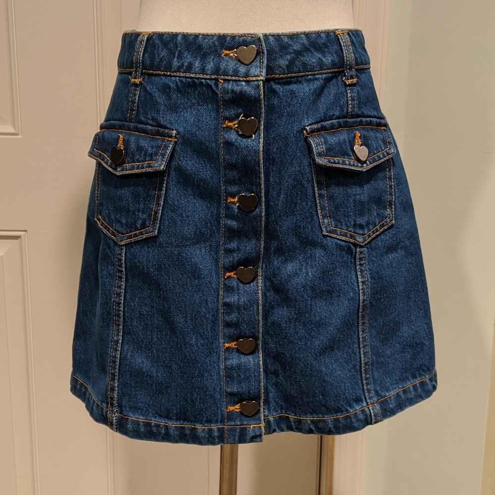 Forever 21 Denim Heart Button Up Skirt